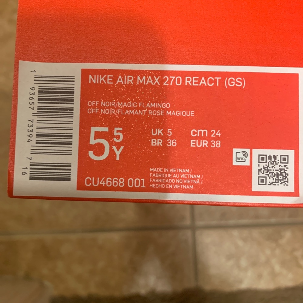NIKE WOMEN/YOUTH SIZE NIKE AIR MAX 27O REACT(GS) - Picture 8 of 8